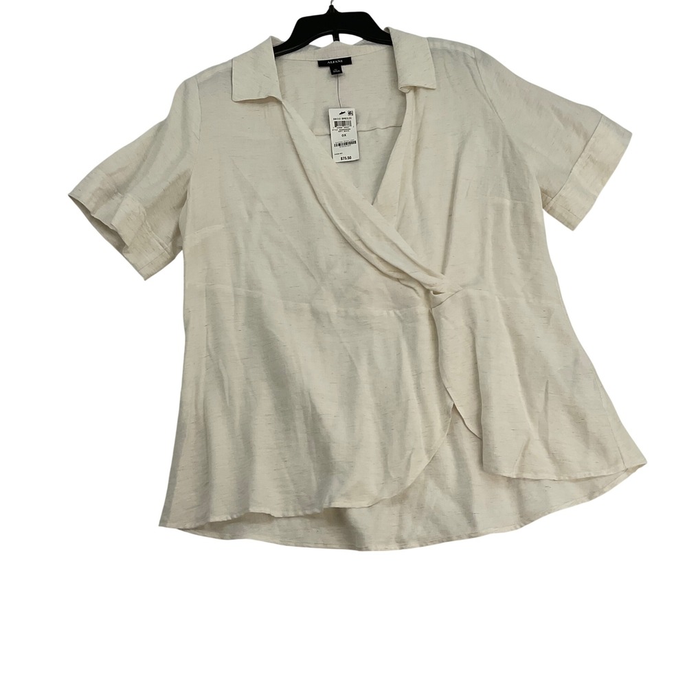 Atmosphere Cream Wrap-Front Short Sleeve Top
